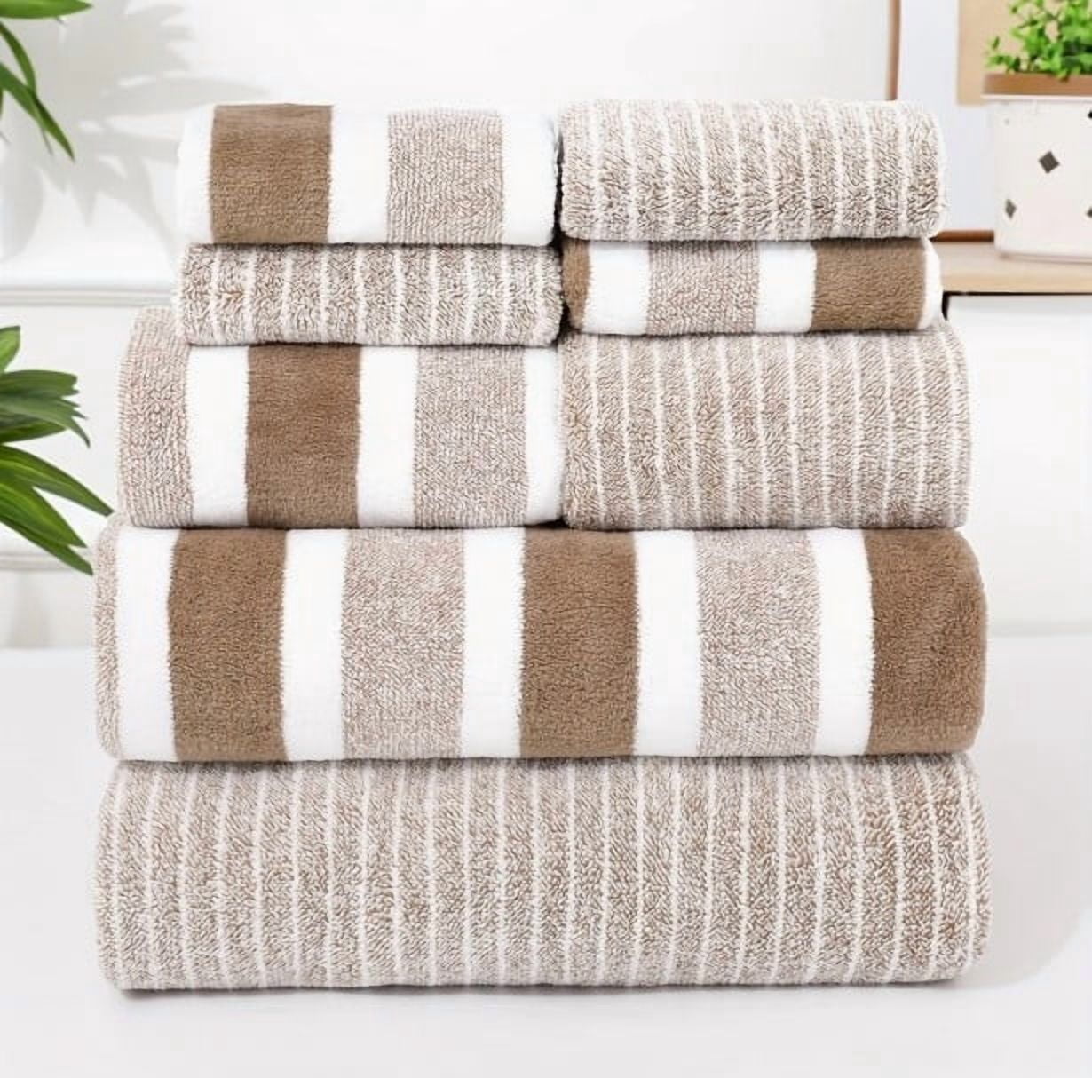 8 Piece Striped Towel Set Absorbent Bathroom Towels 2 Bath Towels 2 Hand Towels 4 Towels Home Bathroom Hotel and Spa Salon Towels Bathroom Supplies 37X27X16cm Home Decor