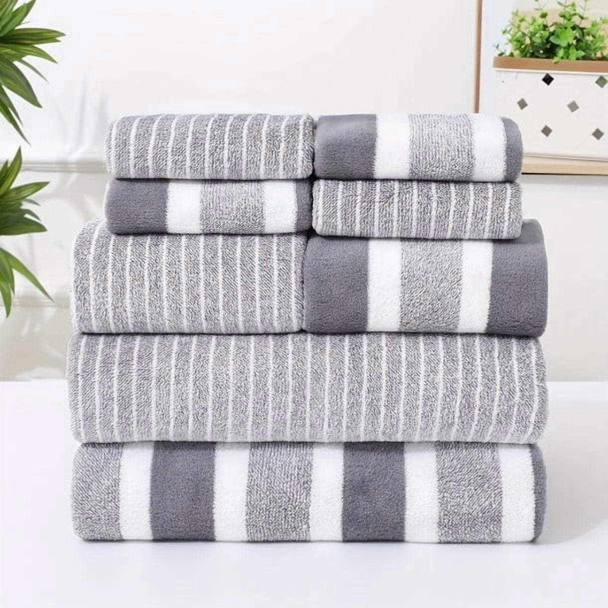 8 Piece Striped Towel Set Absorbent Bathroom Towels 2 Bath Towels 2 Hand Towels 4 Towels Home Bathroom Hotel and Spa Salon Towels Bathroom Supplies 37X27X16cm Home Decor