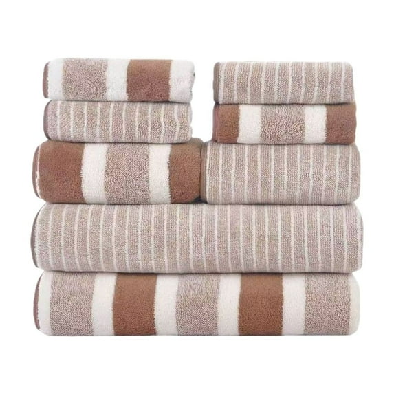 8 Piece Striped Towel Set Includes 2 Bath Towels 2 Hand Towels 4 Wash Cloths Soft Absorbent Cotton Bathroom Towels for Home Hotel Spa Salon Gym Swimming Pool