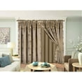 thumbnail image 1 of 8-Piece Taupe color Nada Luxury Faux Silk Floral Design Panels, valance & tie backs with Rod Pocket Window Curtain size 120" total wide X 84" length, 1 of 3
