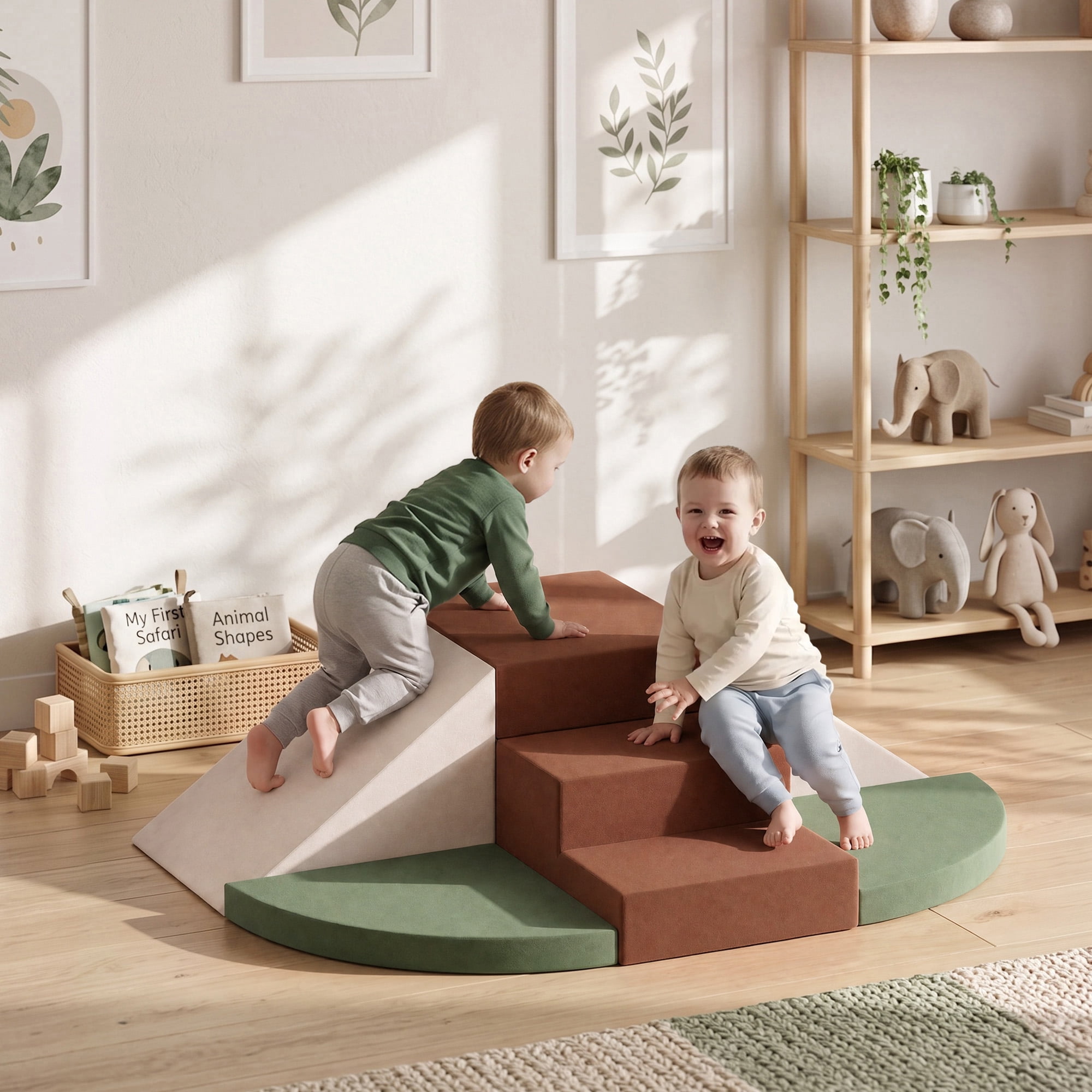 8-Piece Toddler Foam Climbing Blocks Set, Soft Velvet Indoor Crawling ...