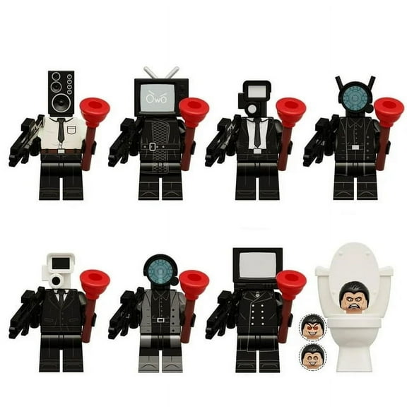 8-Piece Toilet Man Toy Building Block Set, Titan Speaker/Monitor Man/TV Man/Photographer Building Block Action Figure, Fan Collection Game Model Toy, Children's Gift