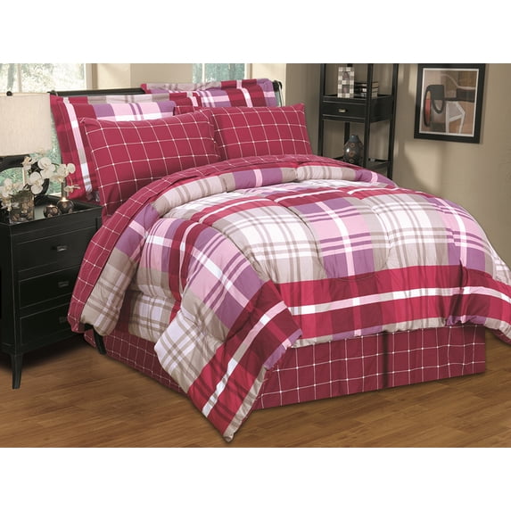 8-Piece Tommy Burgundy Plaid Bed-in-a-Bag Comforter Set with Sheets & Pillowcases, King