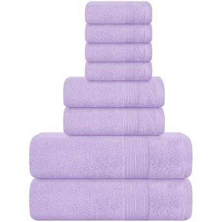 8 Piece Towel Set 100% Ring Spun Cotton, 2 Bath Towels 27x54, 2 Hand Towels 16x28 and 4 Washcloths 13x13 - Ultra Soft Highly Absorbent Machine Washable Hotel Spa Quality - Purple