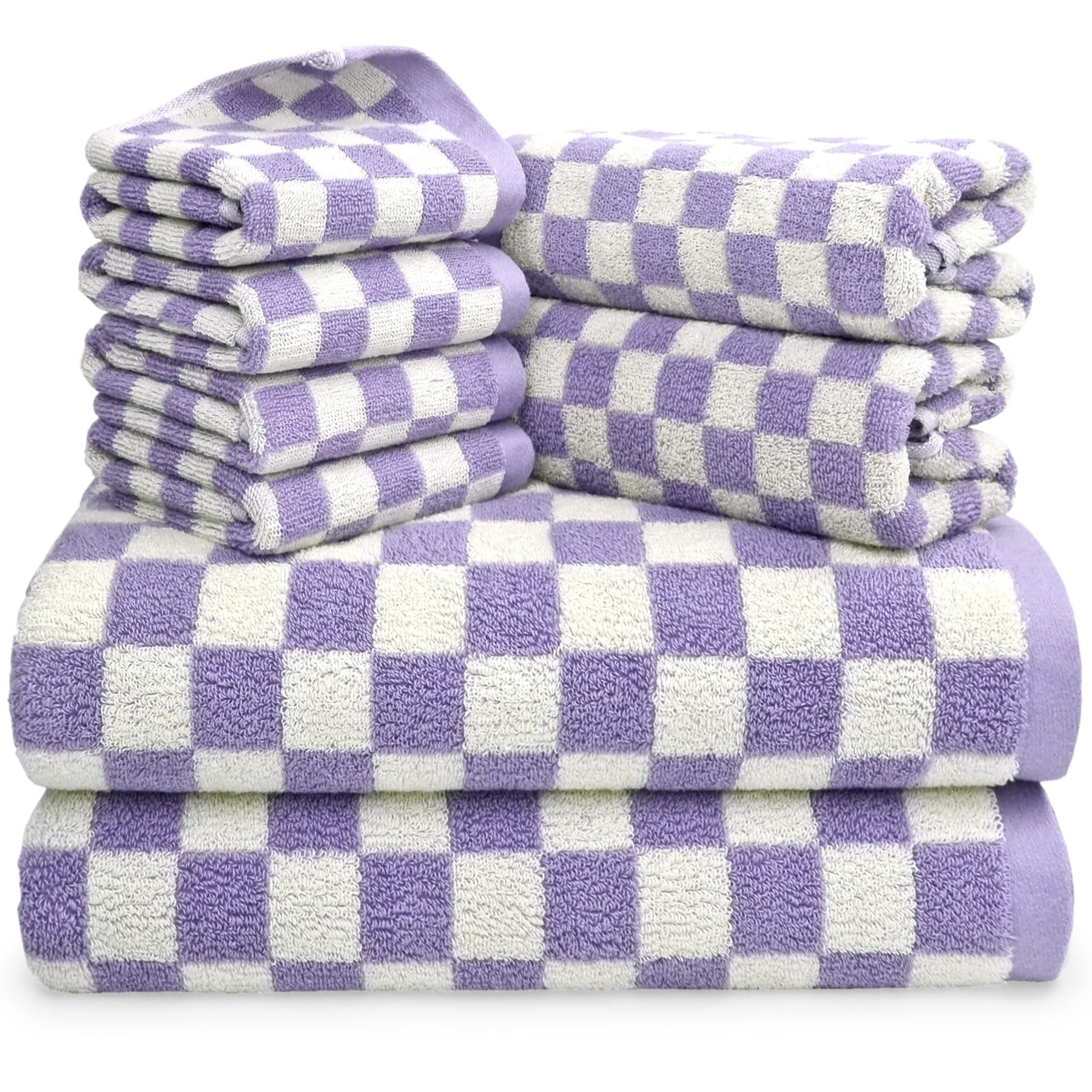 8-Piece Towel Set: Includes 2 large bath towels (27.5"x55"), 2 versatile hand towels (13"x29"), and 4 washcloths (13"x13"), providing all the essentials for bathroom, guest rooms, dorms, or travel