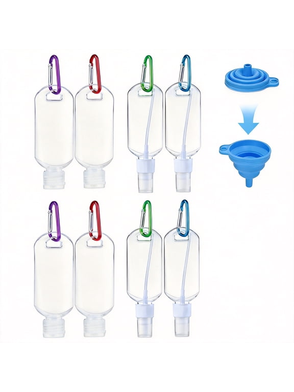 8-Piece Travel Bottle Set, Leakproof Keychain Containers, Refillable PETG Toiletry Bottles for Shampoo, Lotion, and Liquid Soap, BPA-Free Clear Travel Size Accessories