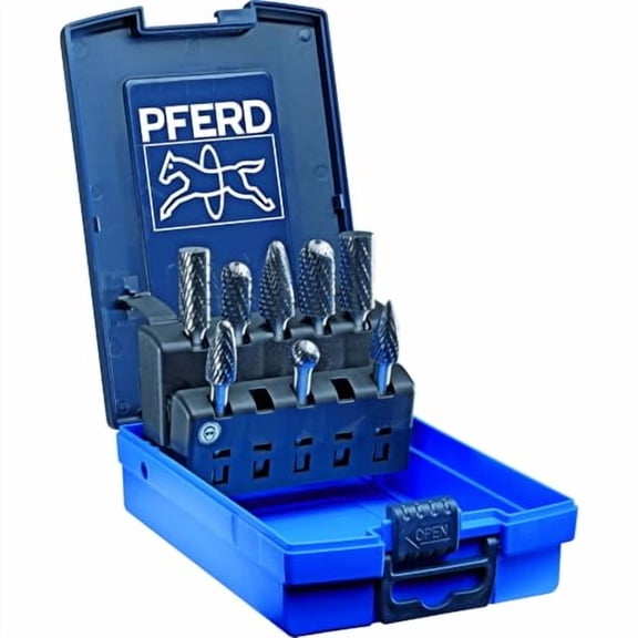 8-Piece Tungsten Carbide Bur Set, Single Cut, 1/4" Shank, for Metal Grinding & Deburring, Includes Plastic Case  Part 26546$$Tools