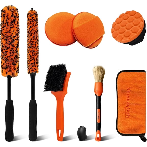 8 Piece Ultimate Wheel and Tire Detailing Cleaning Kit with Bag for Professional Daily Use