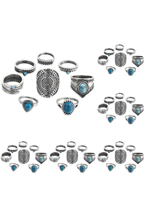 8 Piece Vintage Ring Set Gemstone Boho Finger Rings Women's Middle Finger Rings Openwork Engraved Rings Rhinestone Rings
