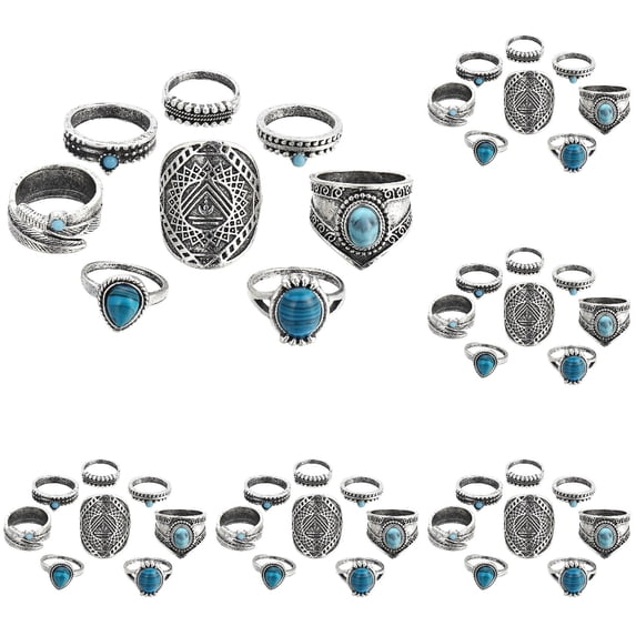 8 Piece Vintage Ring Set Gemstone Boho Finger Rings Women's Middle Finger Rings Openwork Engraved Rings Rhinestone Rings