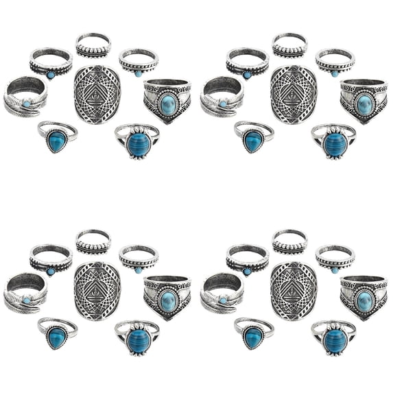 8 Piece Vintage Ring Set Gemstone Boho Finger Rings Women's Middle Finger Rings Openwork Engraved Rings Rhinestone Rings