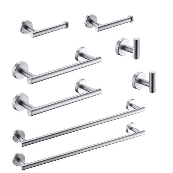 8 Piece Wall Mount Bathroom Hardware Set Silver Brushed Nickel Finish