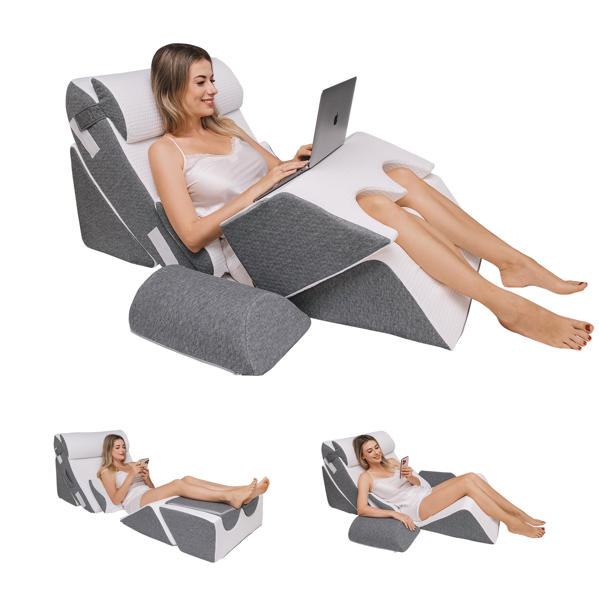 8-Piece Wedge Pillow Set for Post-Surgery Recovery, Body Positioner for Back and Leg Pain Relief, Adjustable Memory Foam Comfort, Great for Post-Surgery Recovery | Acid Reflux