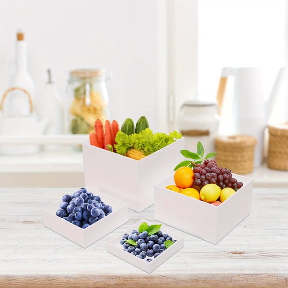 8-Piece White Acrylic Buffet Serving Riser Set, Stackable Cuboid Display Platforms with Hollow Bottoms, Food Lifters for Catering Desserts, Cake Stands, and Buffet Table Decor