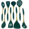 thumbnail image 1 of 8-Piece White Kitchen Utensil Set with Gold Handles, Stainless Steel Cooking Tools, Includes Spatulas, Ladle, Spoons for Nonstick Cookware (Gold and White), 1 of 9