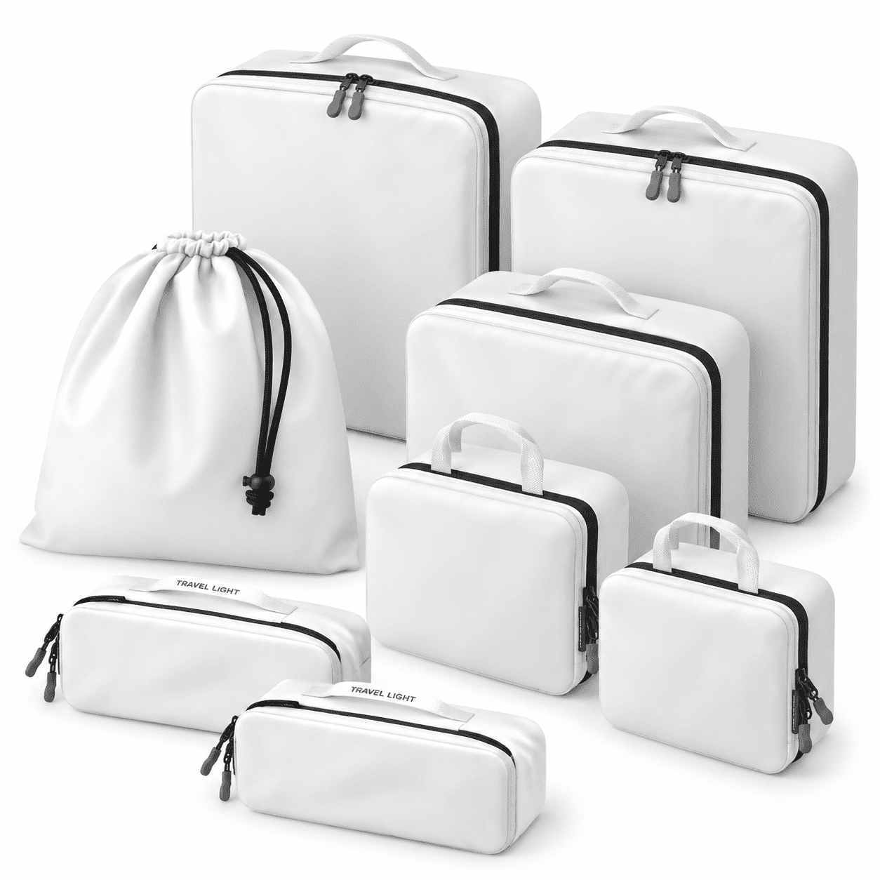 8-Piece White Packing Cubes Set for Travel, HybridMax Double-Capacity ...