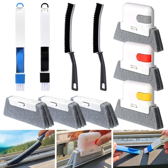 8-Piece Window Track Cleaning Brush Set, Multi-Use Crevice & Groove Cleaner Tools for Sliding Doors, Tile Lines, Shutters, Car Vents, AC & Keyboard