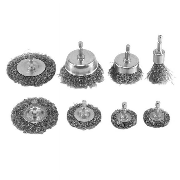 8 Piece Wire Brush Wheel Cup Brush Set 1/4Inch Hex Coarse Crimped Carbon Steel Wire Wheel for Rust Removal