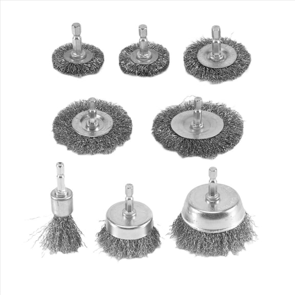 8 Piece Wire Brush Wheel Cup Brush Set 1/4Inch Hex Shank Coarse Crimped Carbon Steel Wire Wheel for Rust Removal