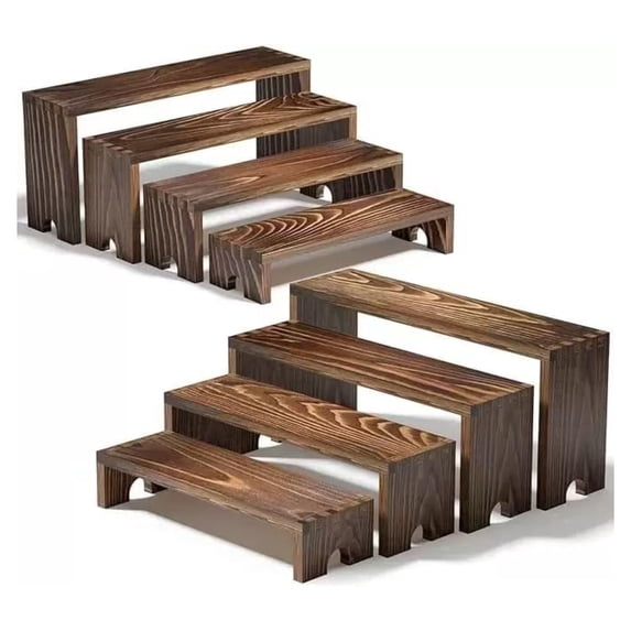 8-Piece Wood Cake Stand Set, Burnt Wood Tiered Display for Cupcakes, Desserts, Party Food