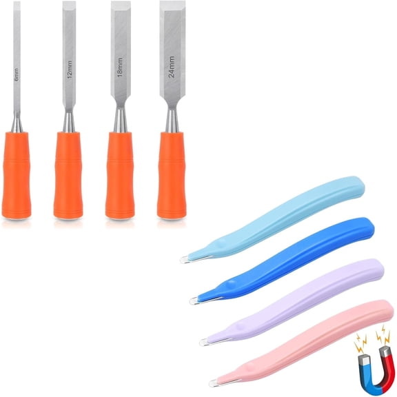 8 Piece Wood Chisel Set Carbon Steel And 4 Pack Multicolor Magnetic Staple Remover