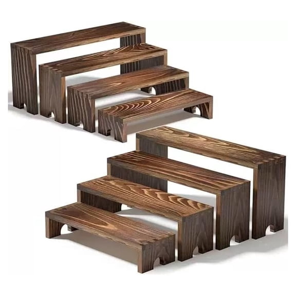 8-Piece Wood Cake Stand Set, Burnt Wood Tiered Display for Cupcakes, Desserts, Party Food