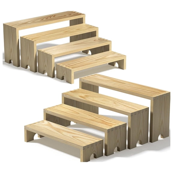 8-Piece Wood Cake Stand Set, Natural Wood Tiered Display for Cupcakes, Desserts, Party Food
