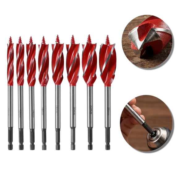8 Piece Wood Drill Bit Set, Hex Shank Self-Tapping Auger Bits for Hardwood, Softwood, and Plastic, 10-25mm Carpenter Tools