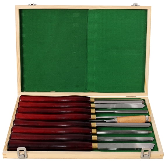 8-Piece Wood Lathe Chisel Set, HSS Steel Woodturning Tools with Beech Wood Handles, Turning Gouge, Scraper and Parting Tool Set with Wooden Storage Case