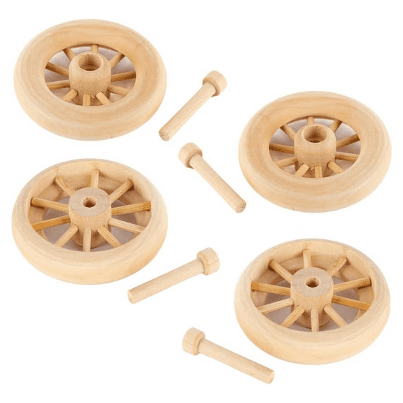 8-Piece Wood Spoke Wheels and Axel Pegs - For DIY Model Car Crafts