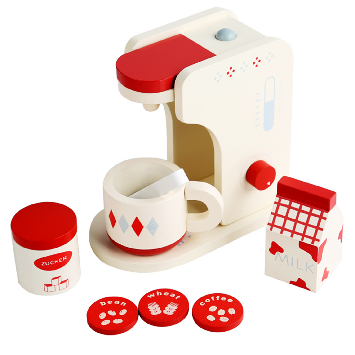 8 Piece Wooden Coffee Set, Toddler Play Kitchen Accessories, Pretend