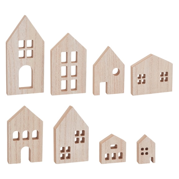 8 Piece Wooden House Blocks Blank Unfinished House Block MDF Craft Blocks Wooden Houses Craft Kit Decorative Pieces DIY