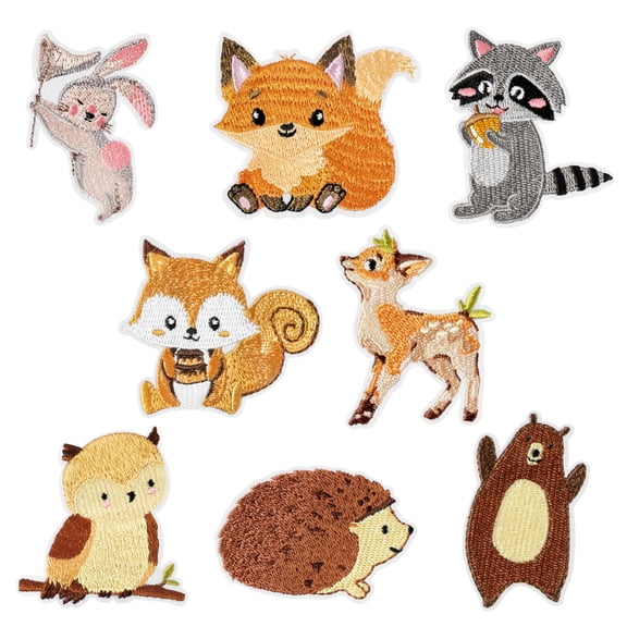 8 Piece Woodland Animal Iron On Patches Cute Forest Creatures Sew On Embroidery Craft Gift for Clothing Backpack Hat