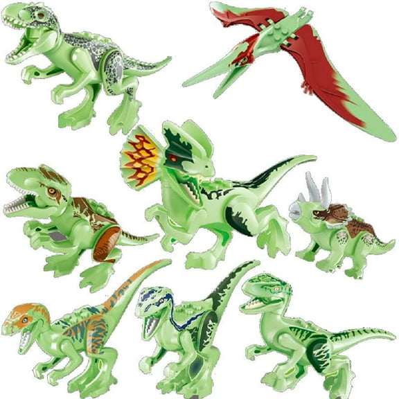 8 Pieced Green Prehistoric Dinosaur Figurines