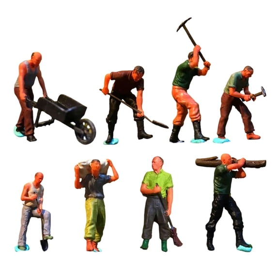 8 Pieces 1/64 Scale Worker People Tiny Figurines Resin Material for Architectural Model Collectors