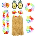 thumbnail image 1 of 8 Pieces 23.6 Inch Hawaiian Hula Skirt Costume Set Necklace Garland Bracelet Bikini Top for Women Tropical Luau Party Decoration, 1 of 7