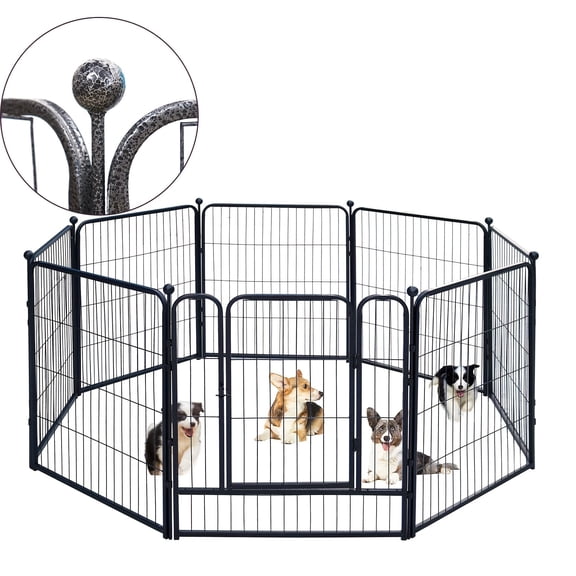 8 Pieces 32 Inch Hammer Patterned Outdoor Dog Fence - Yard/Animal Fence, Suitable for Small & Medium-Sized Dogs