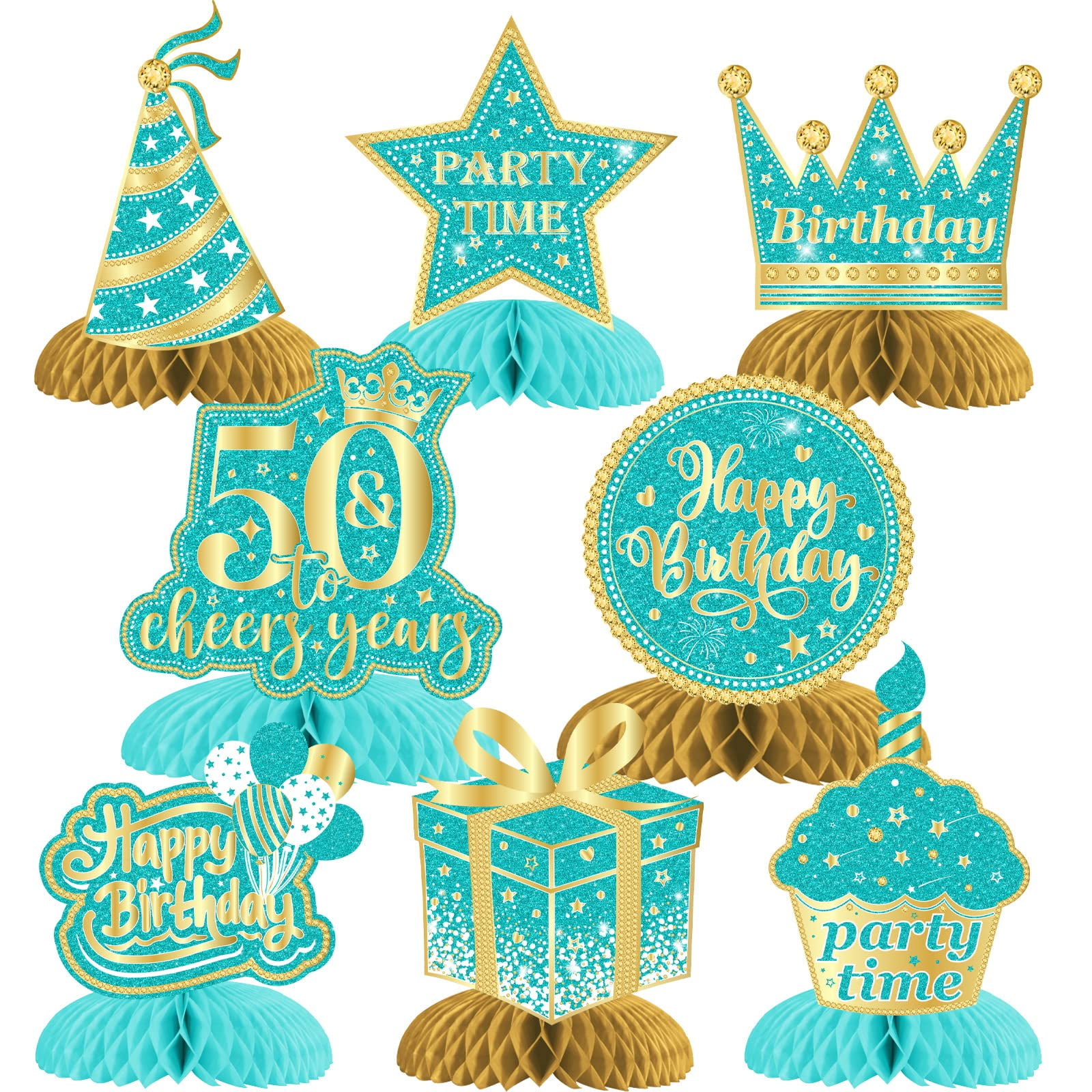 8 Pieces 50th Birthday Decorations Teal Gold 50th Honeycomb 8-pieces-50th-birthday-decorations-teal-gold-50th-honeycomb