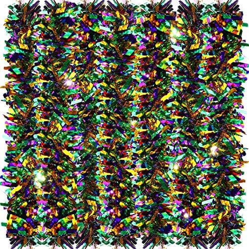 8 Pieces 52.5 Feet Mardi Gras Tinsel Garlands Glitter Mixed Color Metallic Chunky Glittering Tinsel for Mardi Gras Party Decoration, Gold, Green and Purple Mixed$$Home Decor, Kitchen, & Other