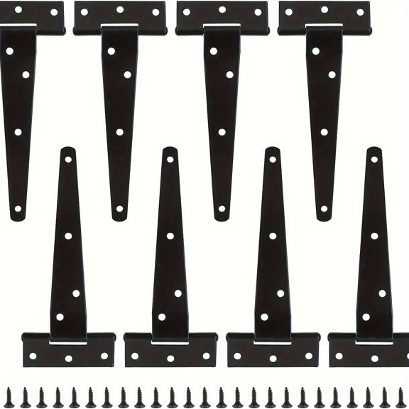 8 Pieces of 6 Inch Heavy Duty T Hinges, Rust Resistant Black Forged Iron with Polished Surface, for Doors Barn Gates and Garden Gates, Include Complete Mounting Hardware