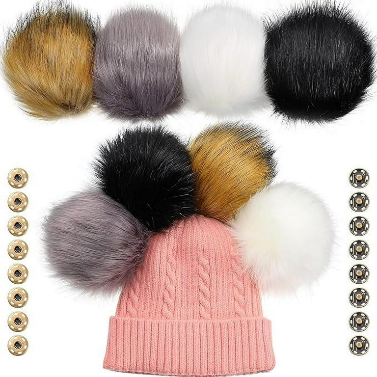 Juinte 8 Pieces 6 inch Large Fur Pom Pom Balls for Hats Craft Fur Puff Ball Fluffy Hat Pompom Faux Fur Pompom Balls with Snap Button for Hat Shoes Scarves