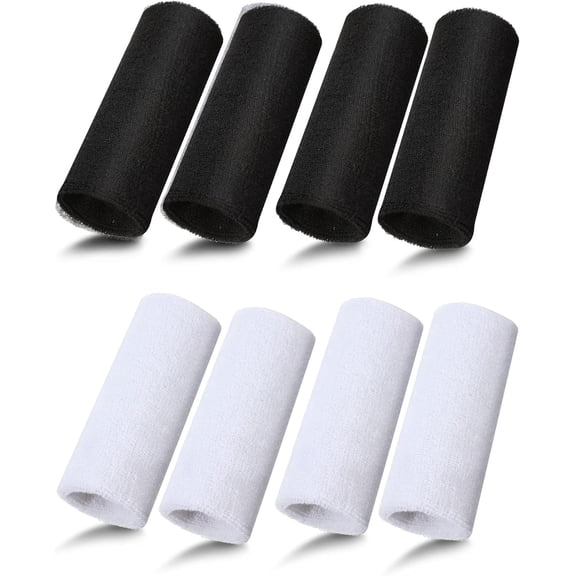 8 Pieces 6 Inch Wrist Sweatband Sports Wristbands Tennis Elastic Athletic Wristband for Men and Women Wide Wrist Protection Band Long Size for Basketball Running Black, White