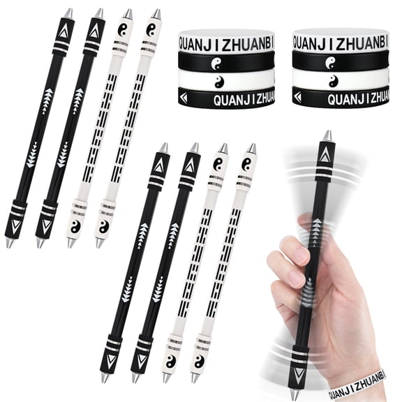 8 Pieces 8.5" Weighted Spinning Pen Mod, Rotating Finger Pen Spinner, Gaming Trick Spinning Pencil for Fingertip Rolling Pressure Relief Brain Training Office Supplies Hobby (Black & White)