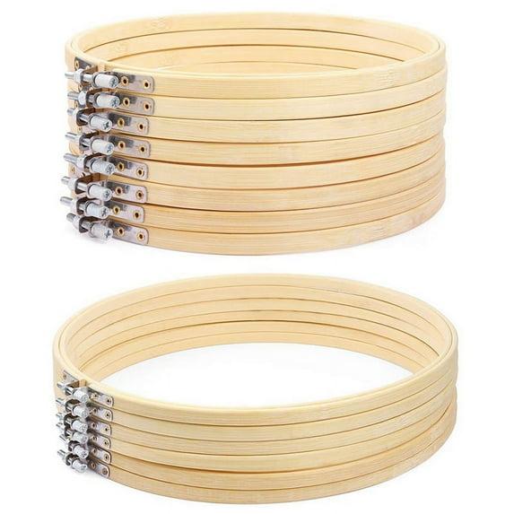 8 Pieces 8 Inch Wooden Round Embroidery Hoops Adjustable Bamboo Circle & 6 Pieces 10 Inch