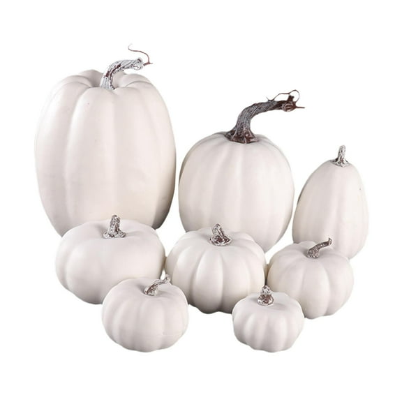 8 Pieces Artificial Harvest Pumpkins Assorted Size Stackable Halloween Decoration Environmentally Friendly Lifelike for Home Kitchen White