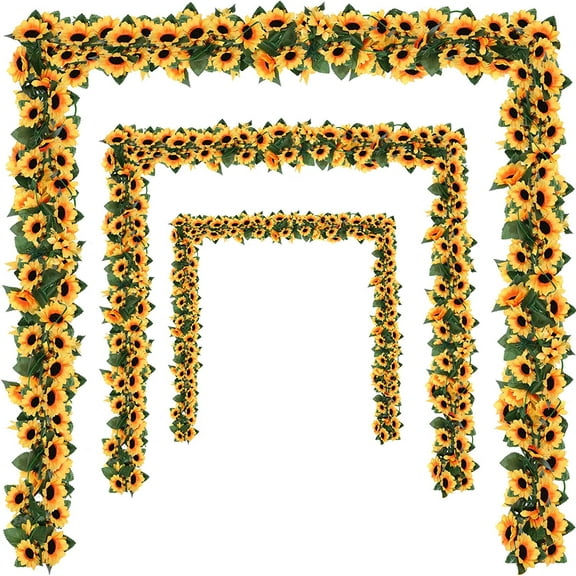 8 Pieces Artificial Sunflower Garland Silk Sunflower Vine Faux Flowers with Green Leaves 8 feet Sunflower Decor Hanging Artificial Sunflower for Wedding Table Garden Craft Party Decoration