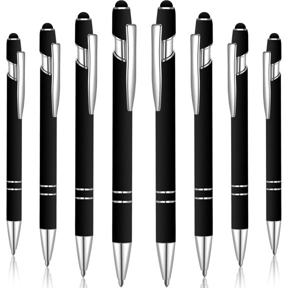 8 Pieces Ballpoint Pen with Stylus Tip Black Ink 2 in 1 Stylus Metal 1.0 mm Medium Point Smooth Pen Rainbow Colorful Rubberized Ballpoint Pen for Touch Screen Tablet (Rose Gold)