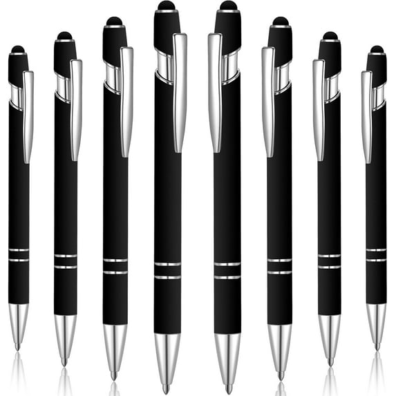 8 Pieces Ballpoint Pen with Stylus Tip Black Ink 2 in 1 Stylus Metal 1.0 mm Medium Point Smooth Pen Ballpoint Pen for Touch Screen Tablet