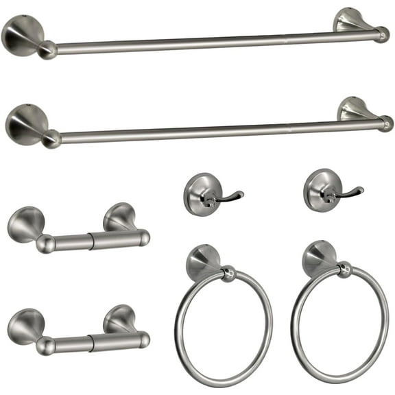 8 Pieces Bathroom Hardware Set Brushed Nickel Adjustable Expandable Towel Bars Towel Ring Wall Mount Toilet Paper Holder Towel Hooks Towel Racks Hand Towel Holder Bathroom Accessory Set