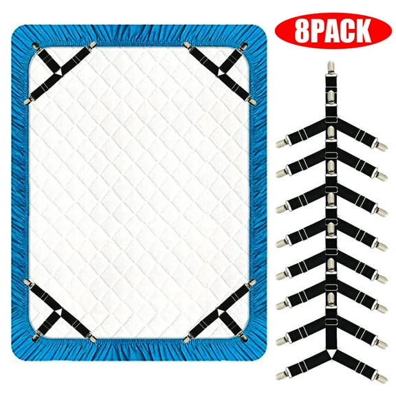 8 Pieces Bed Sheet Clips Straps Sheet Corner Straps Holder Mattress Clips, Adjustable Elastic Bed Sheet Grippers Straps Suspender Fasteners Holder